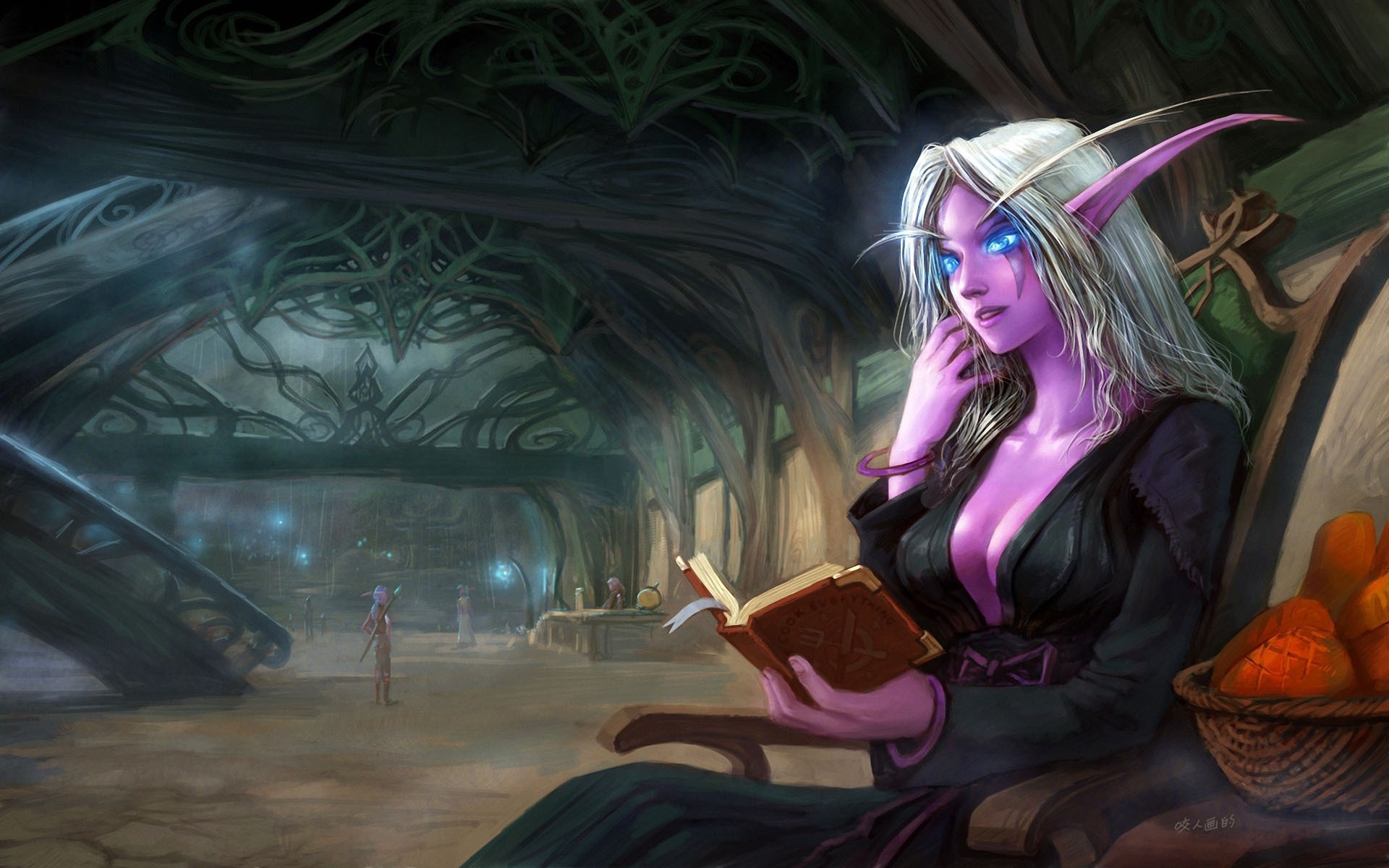 art night elf sitting book elf