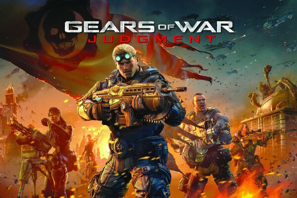 Gears of war judgment Charaktere stehen mit Kanonen