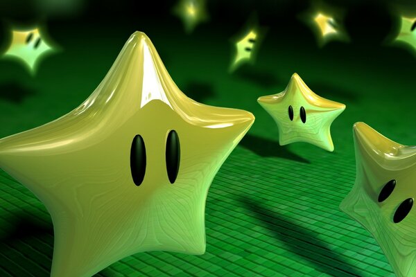 Yellow stars with eyes on a green background