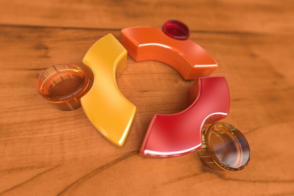 Logo. Trois couleurs et trois verres sur bois