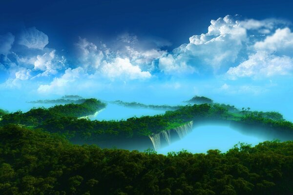 Paesaggio di nuvole di alberi e Isole