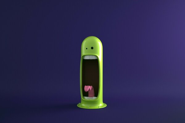 Funny green smiley on a purple background