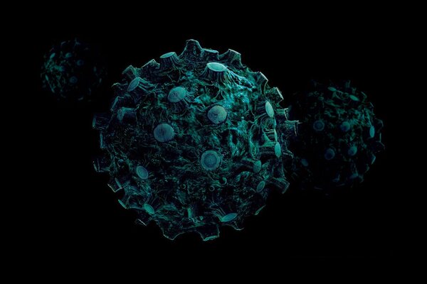 Virus al microscopio su sfondo nero