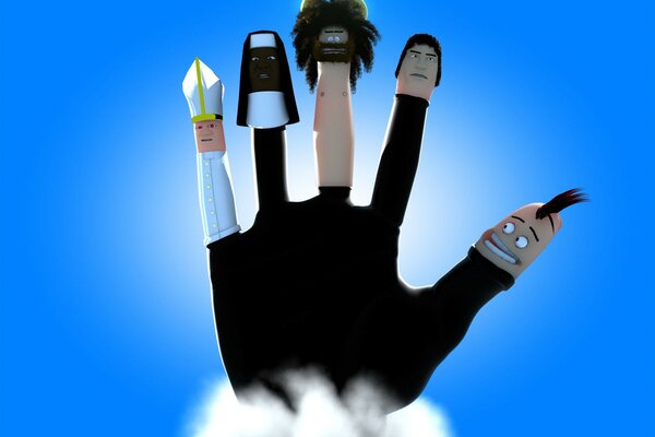 Hand mit Fingerpuppen Bischof, Nonne und andere