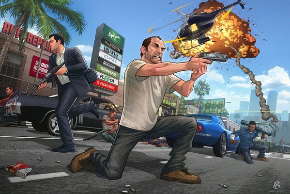 Juego grand Theft auto. Imagen de la escena de la persecución