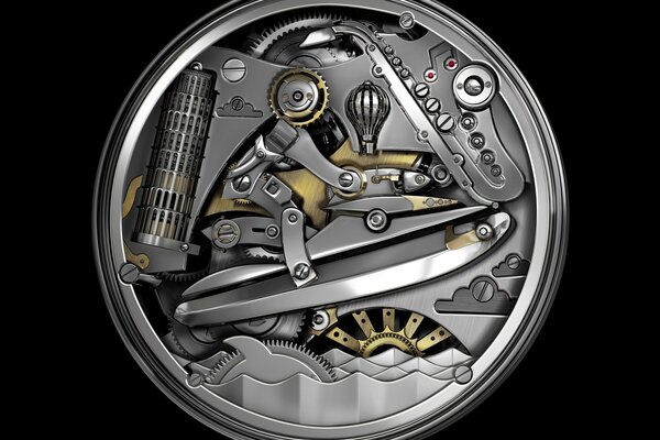 The open mechanism of a wristwatch in the form of a puzzle