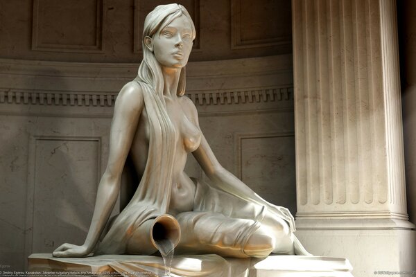 Statua di ragazza nuda con brocca d acqua