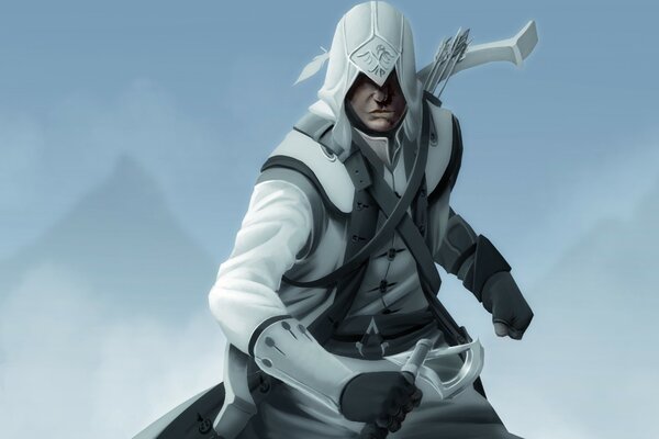 Guerriero di Assassin Creed su sfondo blu