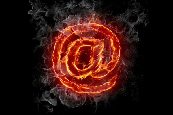 A fiery smoking @ symbol on a black background