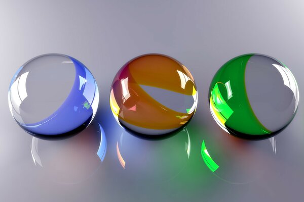Volumetrische Glaskugeln in verschiedenen Farben mit Reflexion
