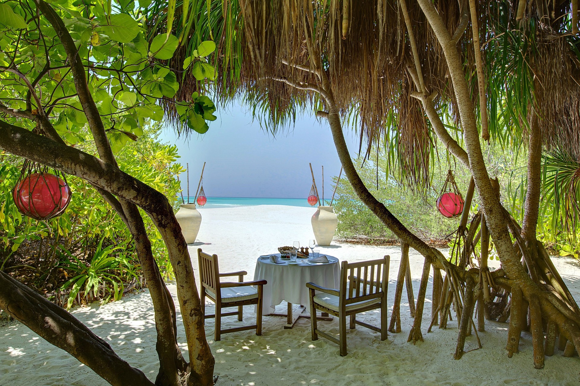 arbres chaises maldives mer table salon