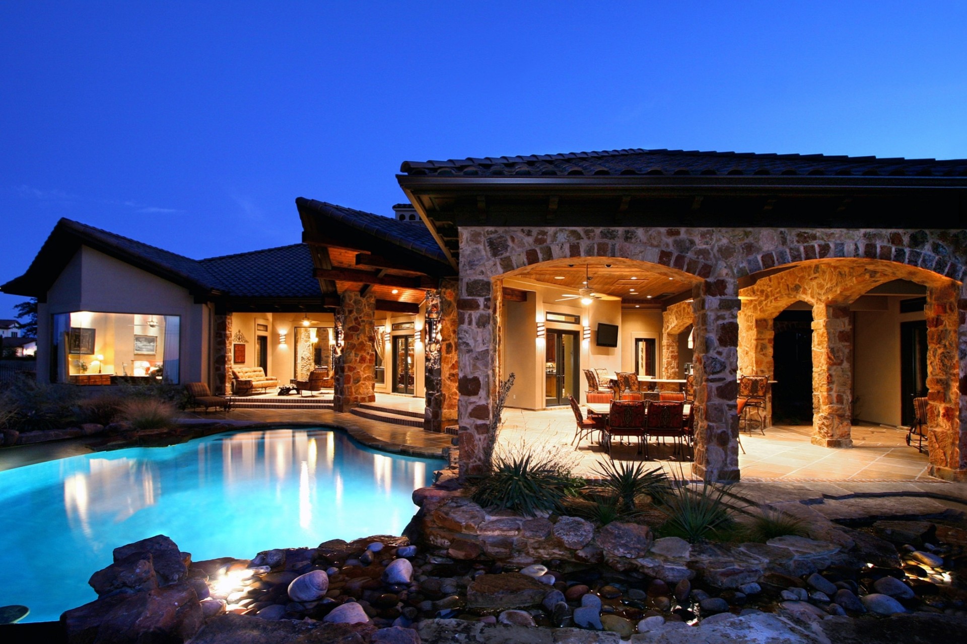 houses house pool stone exterior salon