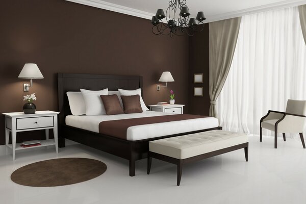 Design des Schlafzimmers in ruhigen Farben