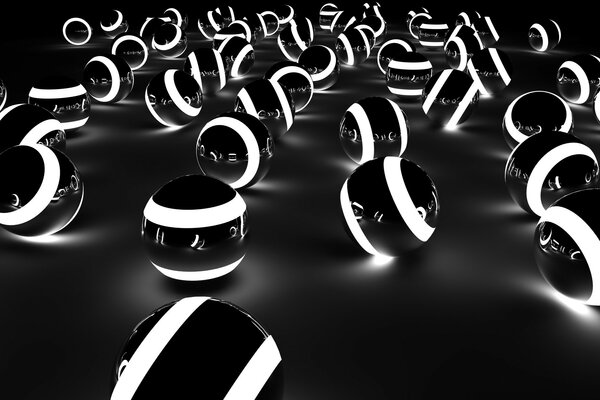 Glowing black balls with white lines