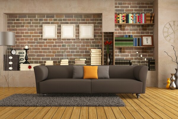 Modern stylish design of the living room and library