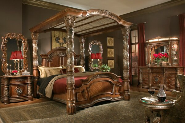 Luksusowe łóżko w pokoju z meblami