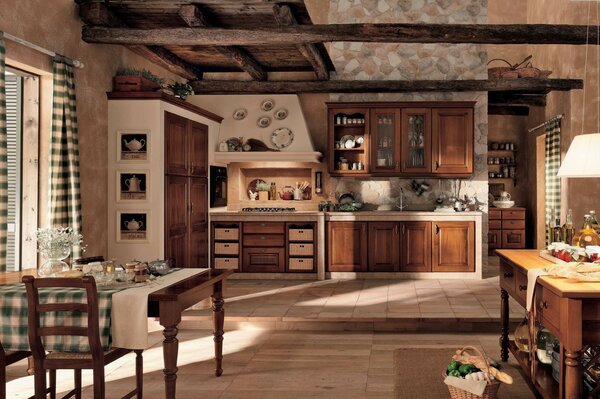 Cocina elegante. Interior de madera