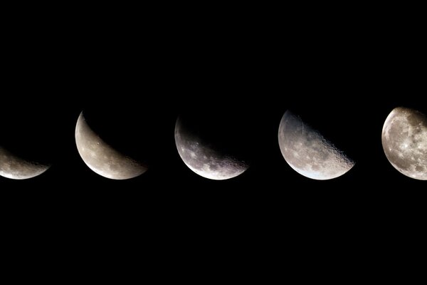 Different Phases of the moon at night