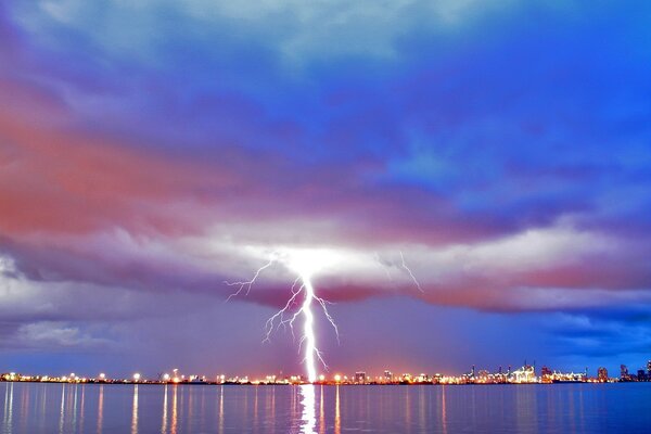 Lightning on the background of city lights