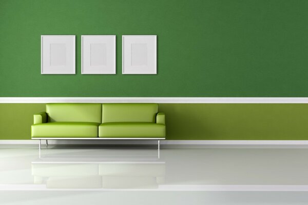 Una stanza verde in stile minimalista