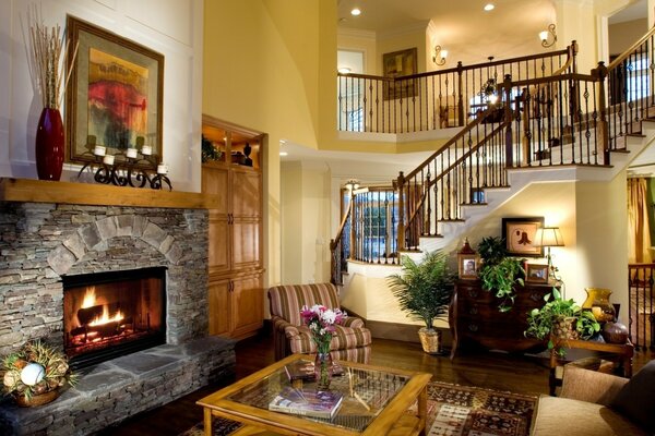 Living room with a home fireplace