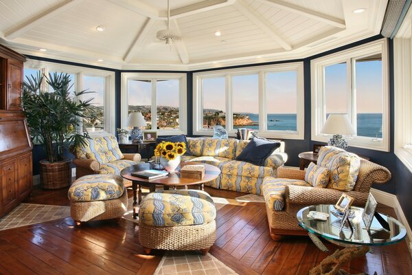 Stylish living room with sea view