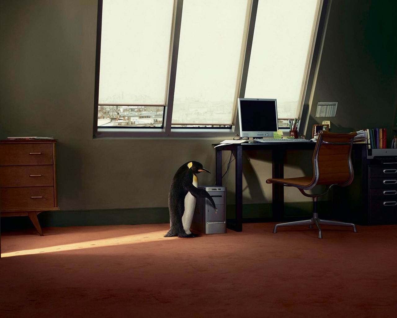 penguin computer table window