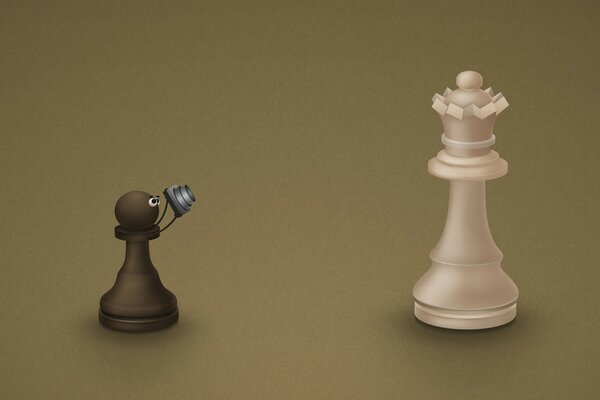 Due pezzi degli scacchi pedone nero e REGINA BIANCA