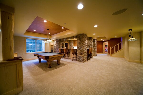 Billiard table in the living room interior