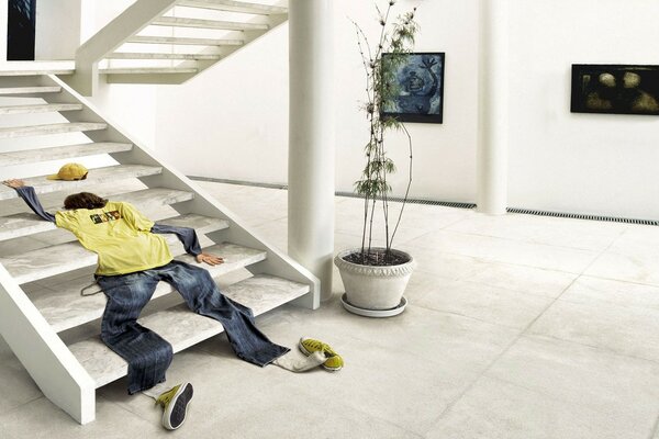 Men s clothes are lying on the steps