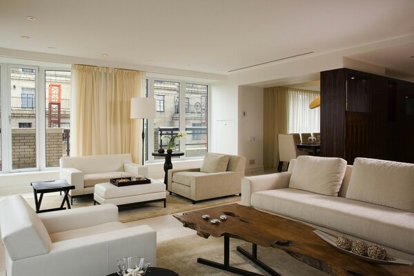 Modern design of the white living room