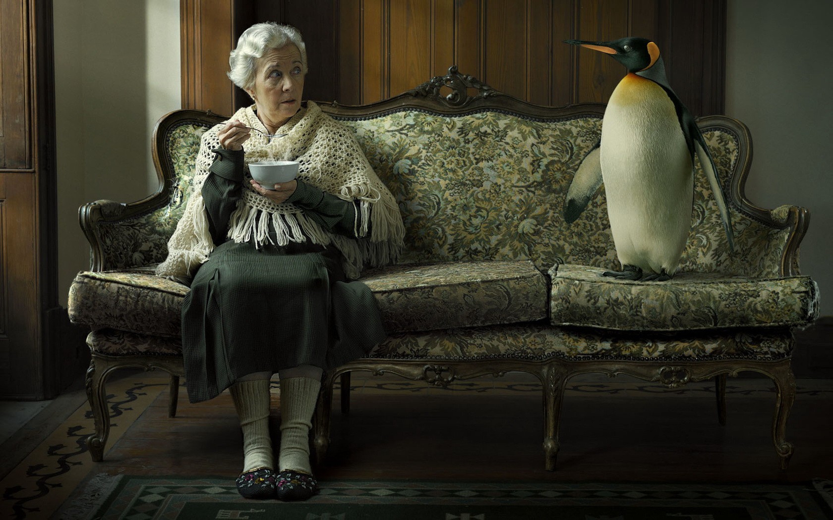 abuela sofá pingüino