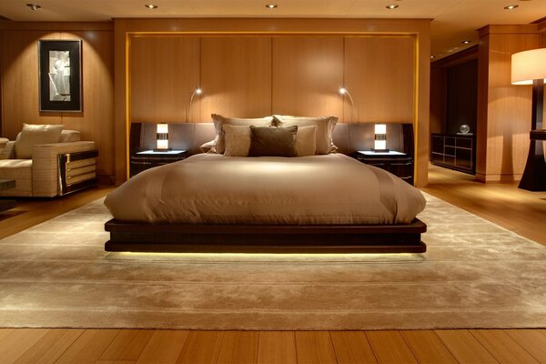 A chic bedroom with a huge bed