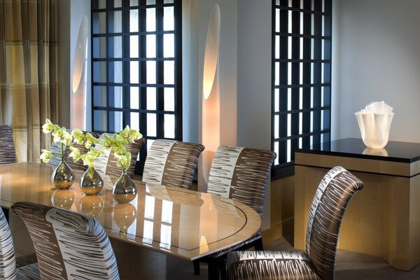 Beautiful design of the dining room in brown