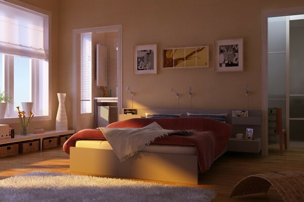 Chambre lumineuse confortable avec grand lit