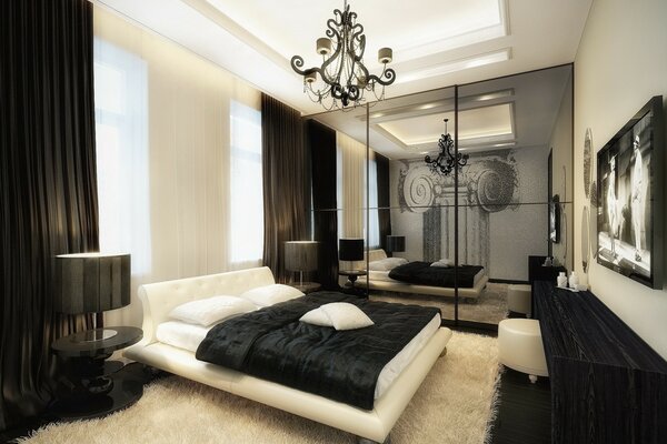 A room with a huge bed and a wardrobe