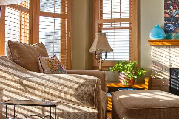 Design of the living room in beige tones