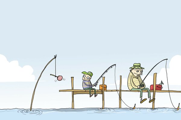 Funny picture with fishermen and baits