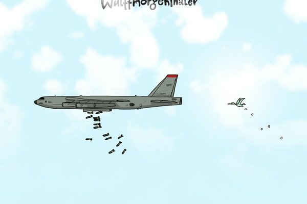 A cartoon picture with a bomber plane