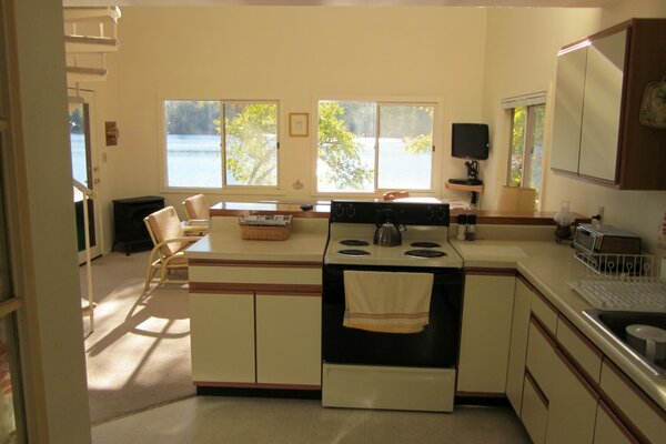 The design of the kitchen in the villa in bright colors