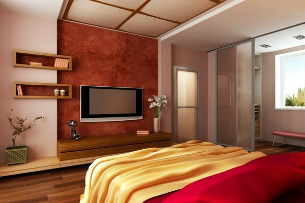 Intérieur de la chambre dans les couleurs rouges