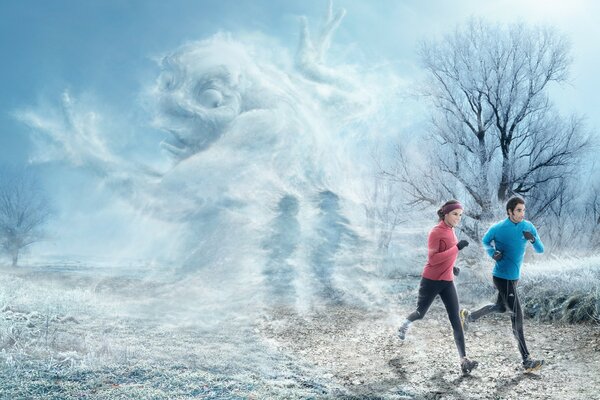 Correr en la mañana de invierno, deportes en invierno, correr en invierno