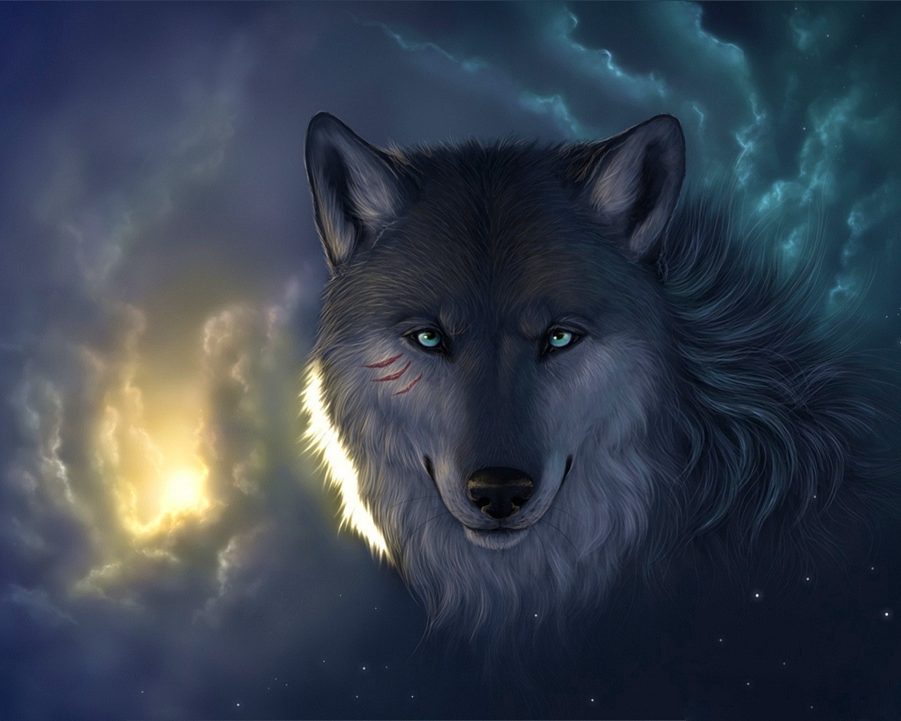 wolf clouds cuts view face light star