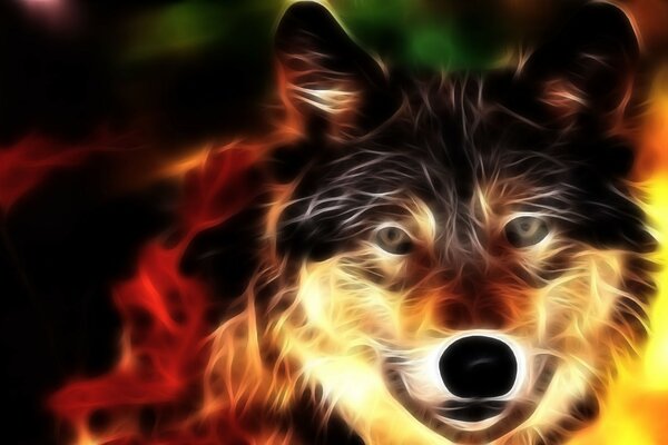 Ein Wolf in Form eines Feuers