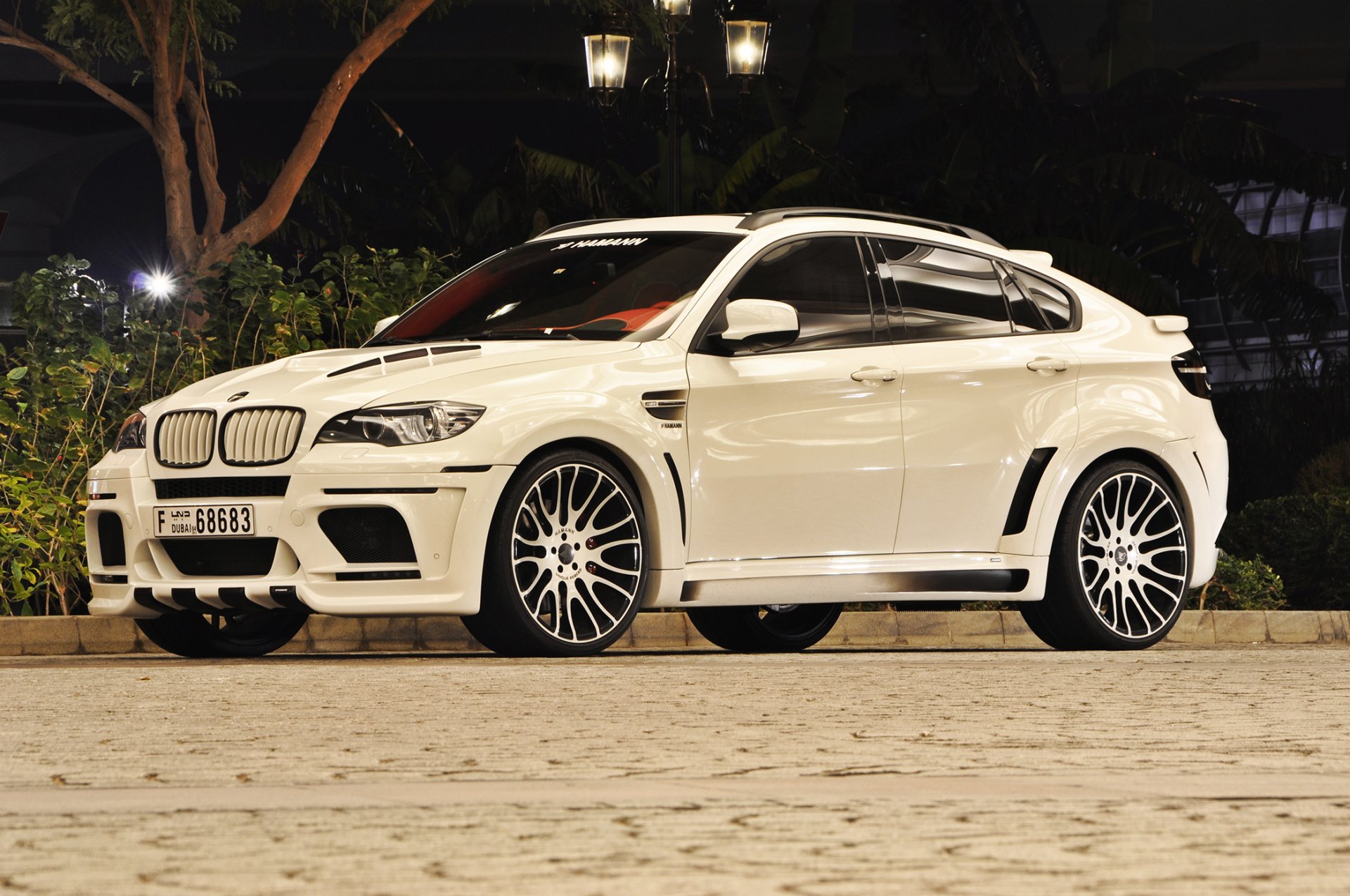 bmw x6m хаманн белый ночь улица свет