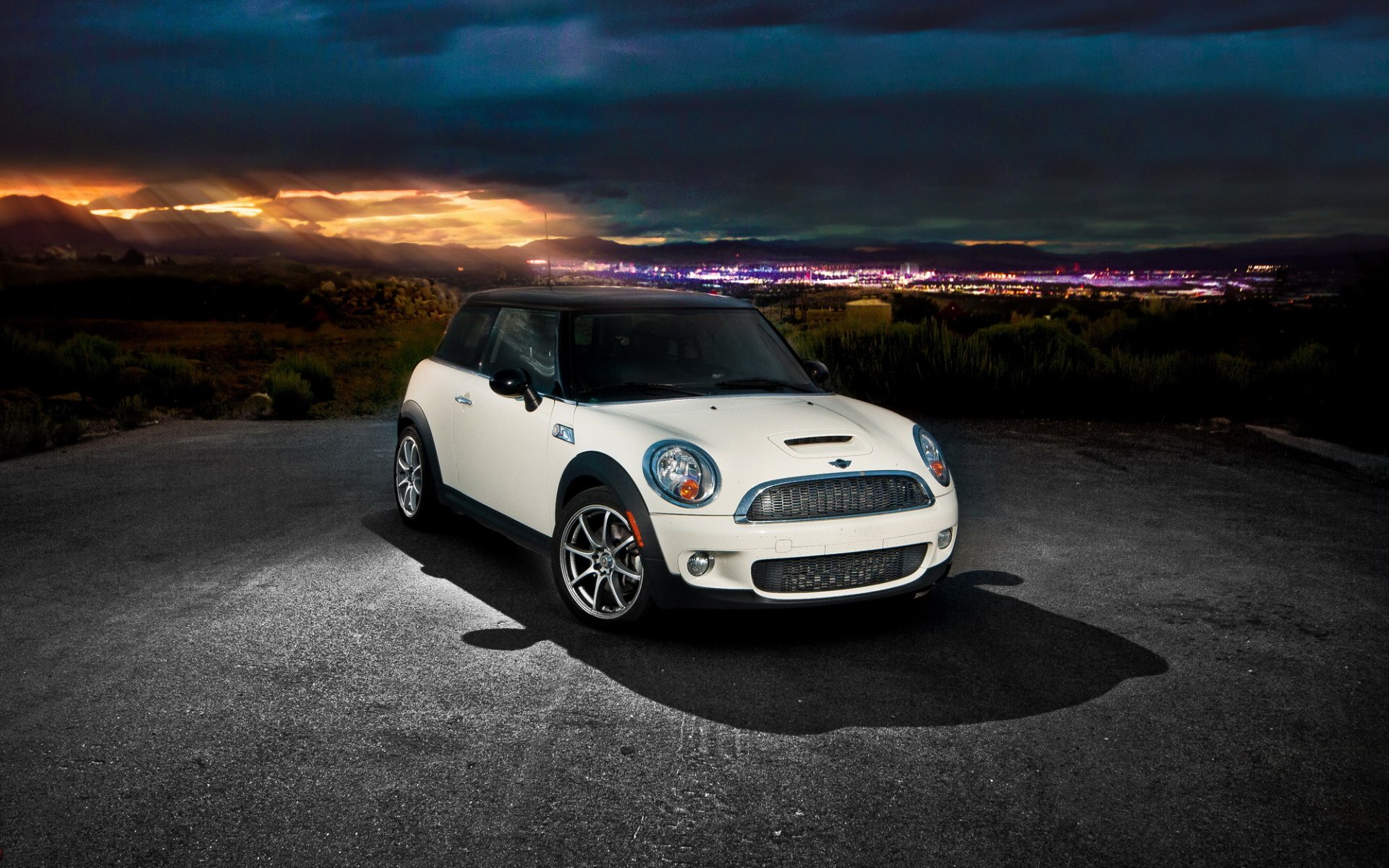 mini cooper coche coche noche