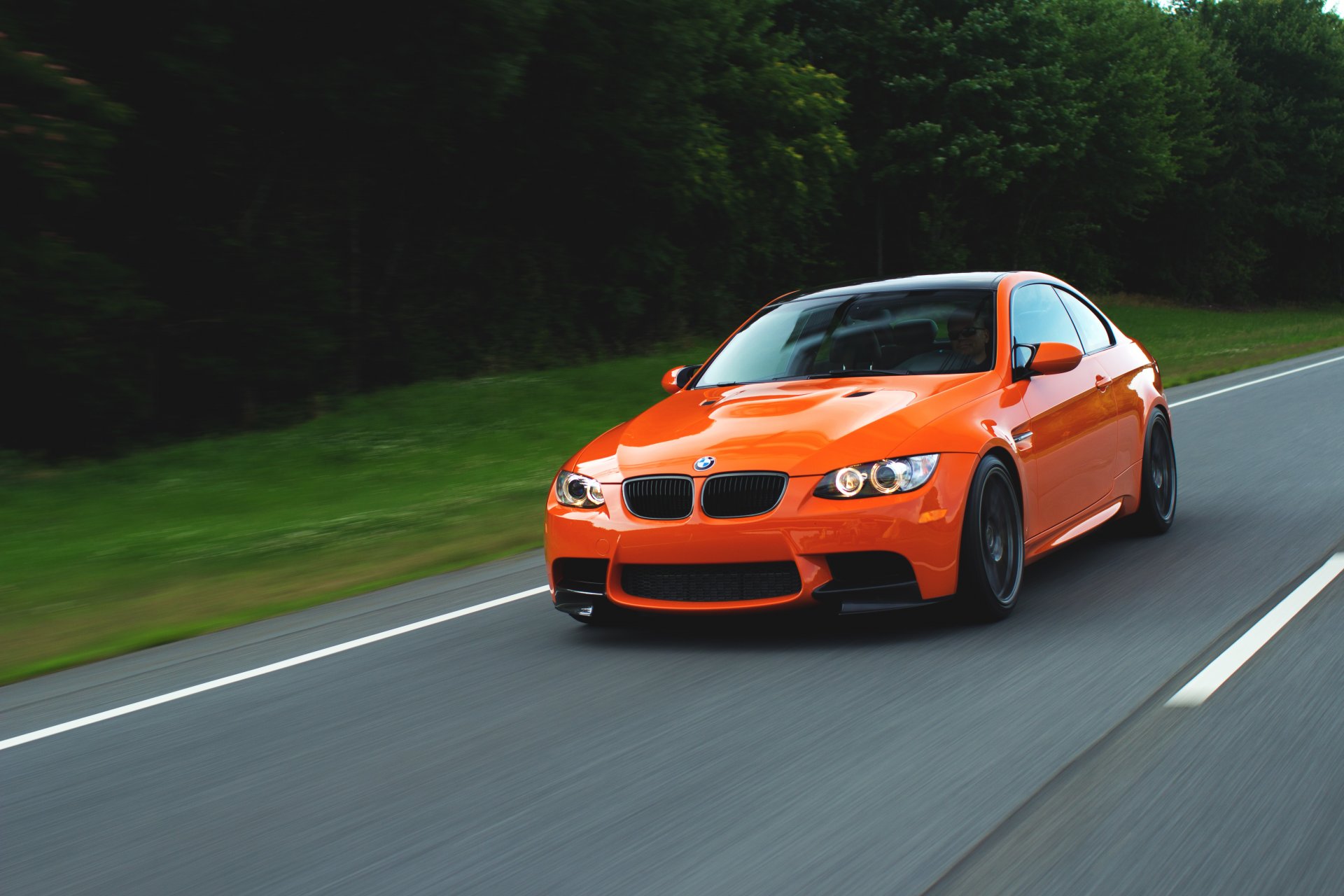 bmw m3 e92 naranja carretera velocidad bmw árboles