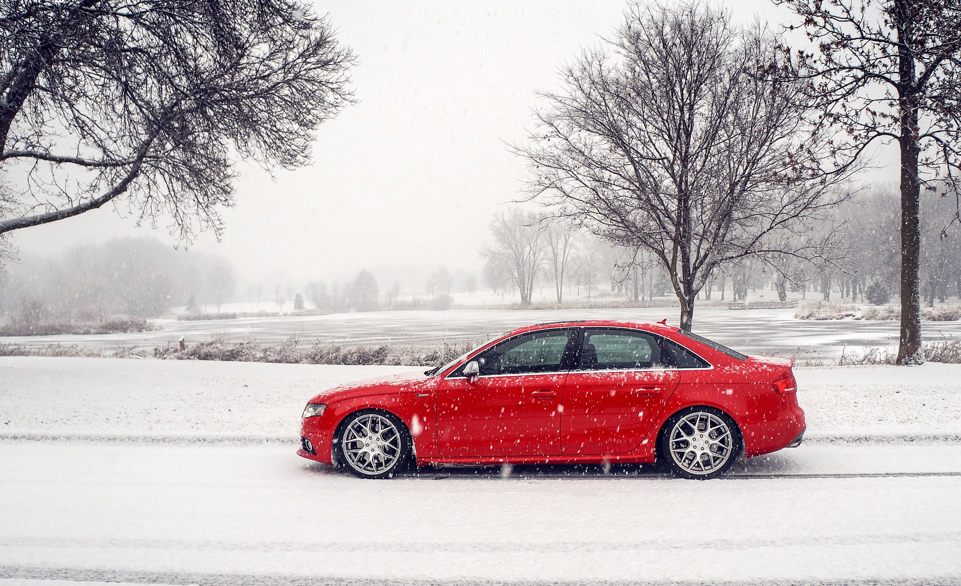 audi s4 красные ауди красная зима снег профиль