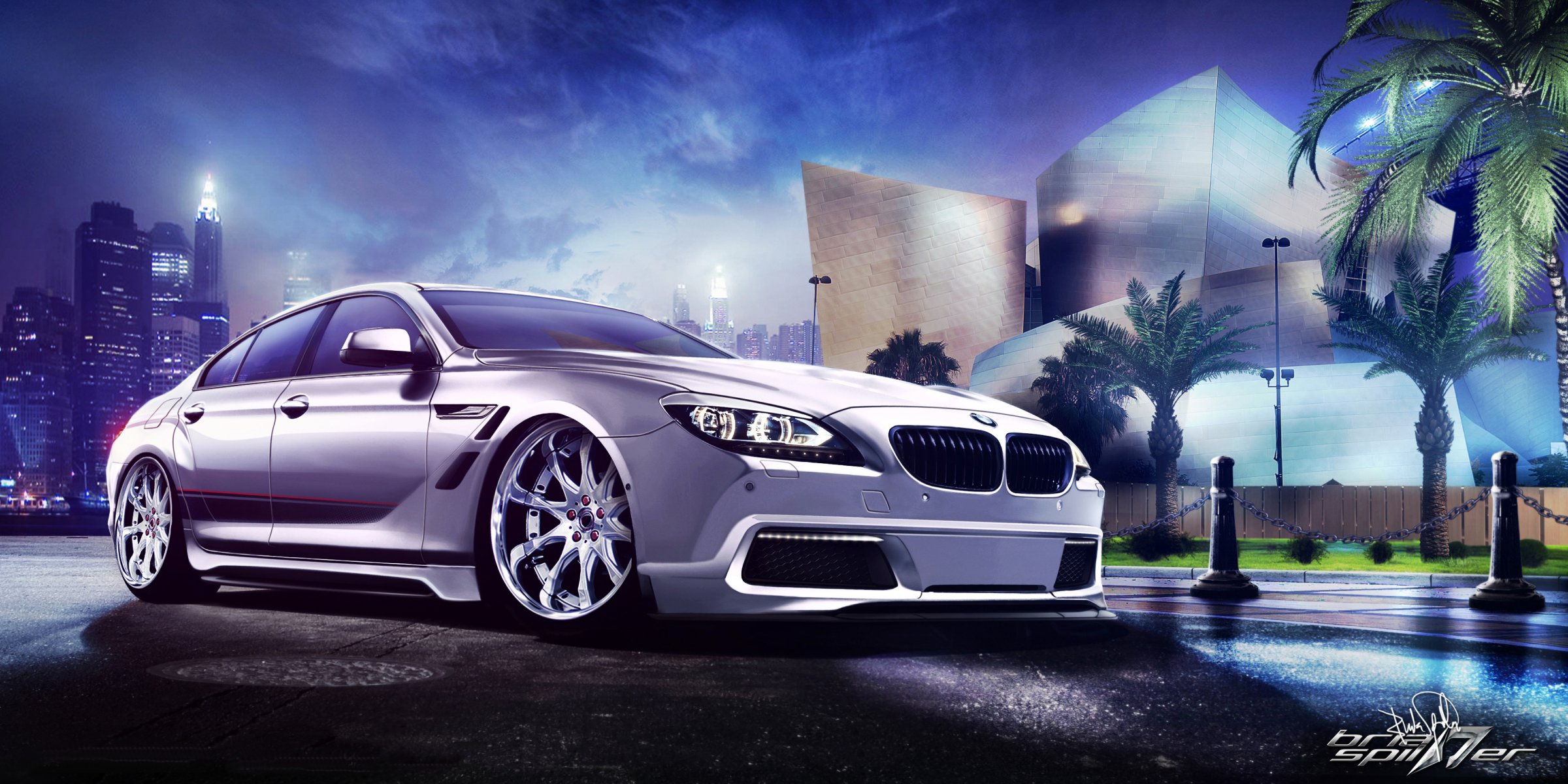 bmw 6 series white front bmw body kit city night palm tree