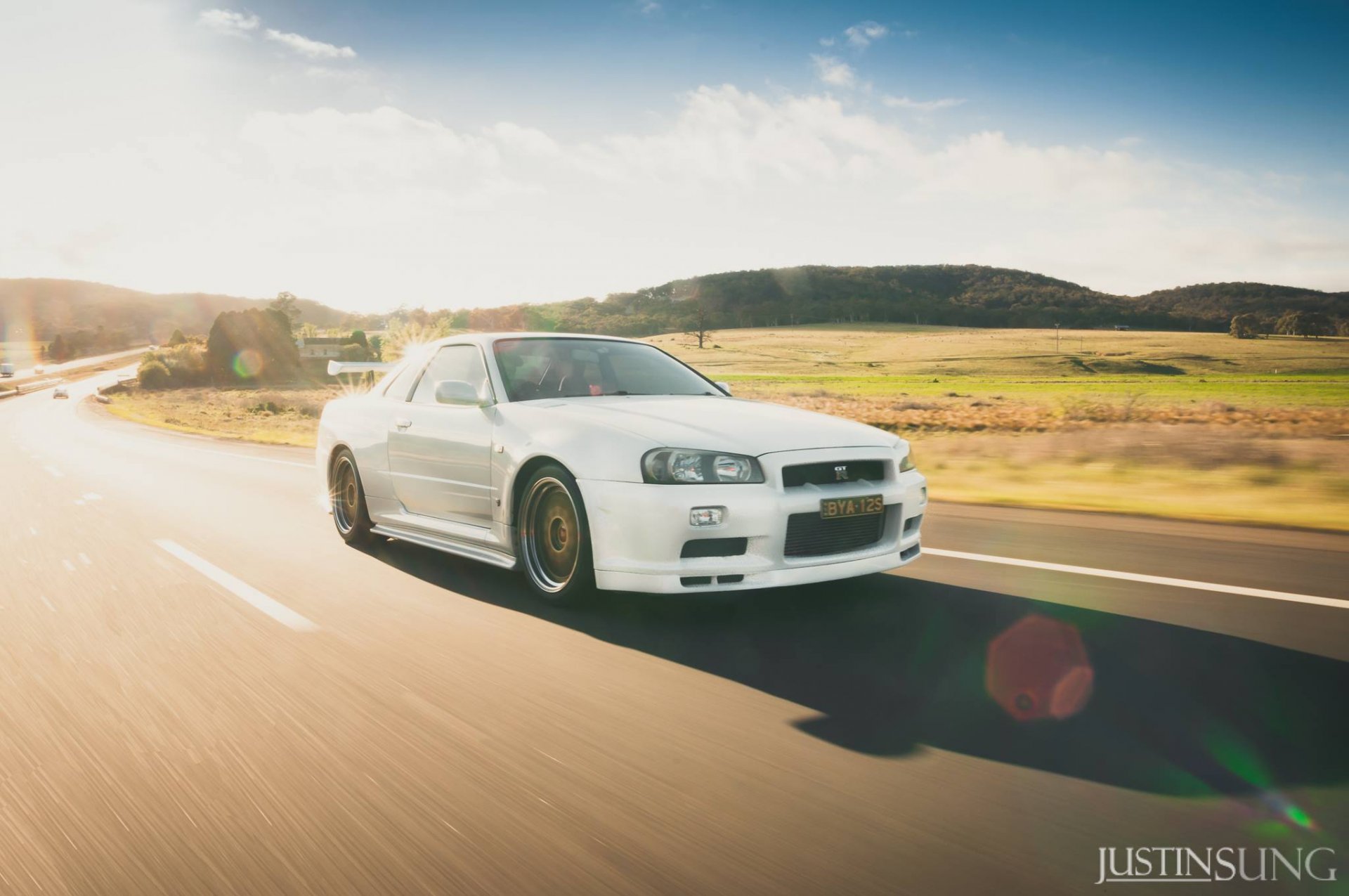 nissan horizonte gtr gt-r r34 nissan skyline blanco carretera tráfico montar bbs justin sen